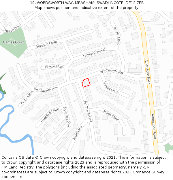 19, WORDSWORTH WAY, MEASHAM, SWADLINCOTE, DE12 7ER: Location map and indicative extent of plot