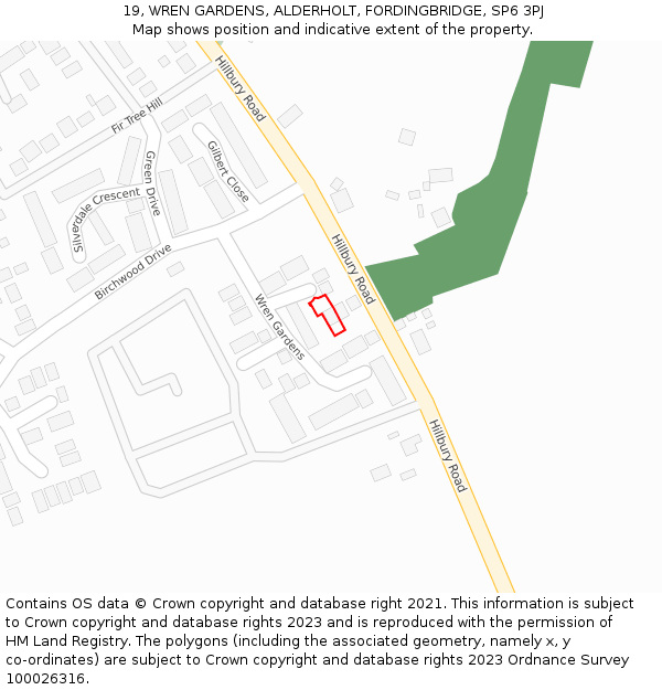 19, WREN GARDENS, ALDERHOLT, FORDINGBRIDGE, SP6 3PJ: Location map and indicative extent of plot