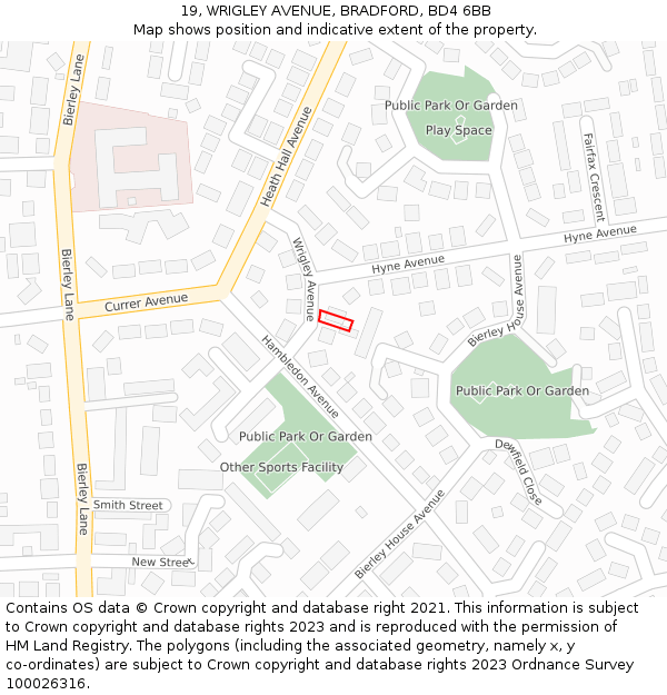 19, WRIGLEY AVENUE, BRADFORD, BD4 6BB: Location map and indicative extent of plot