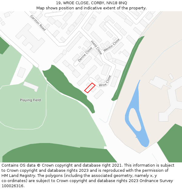 19, WROE CLOSE, CORBY, NN18 8NQ: Location map and indicative extent of plot