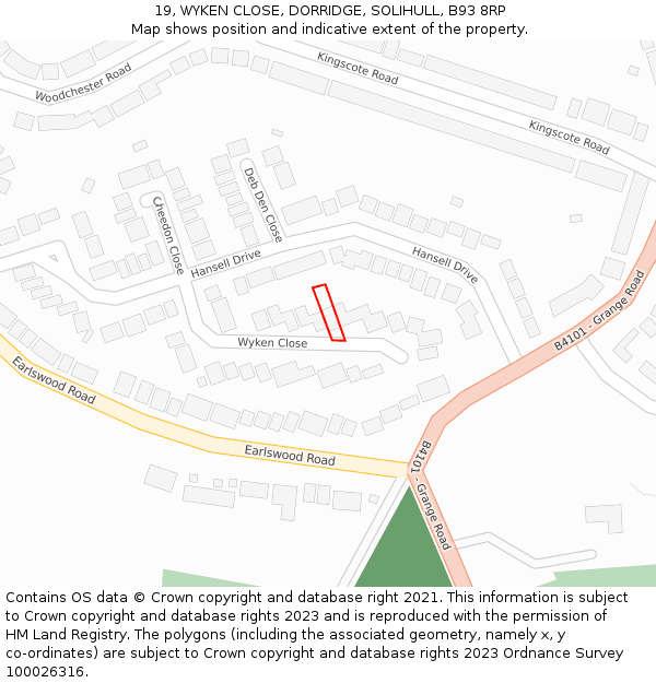 19, WYKEN CLOSE, DORRIDGE, SOLIHULL, B93 8RP: Location map and indicative extent of plot