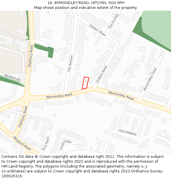 19, WYMONDLEY ROAD, HITCHIN, SG4 9PH: Location map and indicative extent of plot