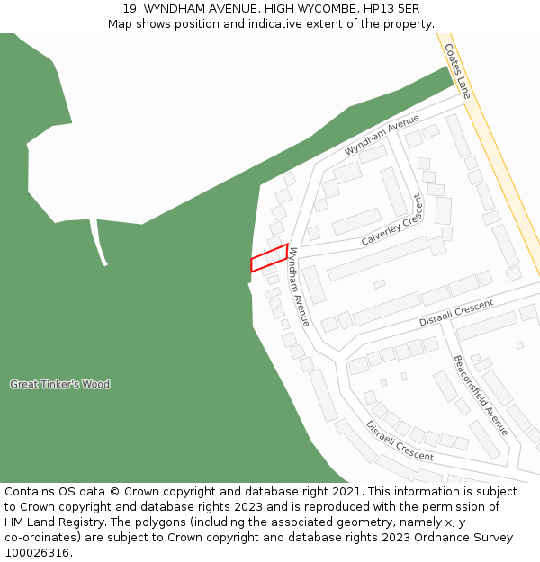 19, WYNDHAM AVENUE, HIGH WYCOMBE, HP13 5ER: Location map and indicative extent of plot