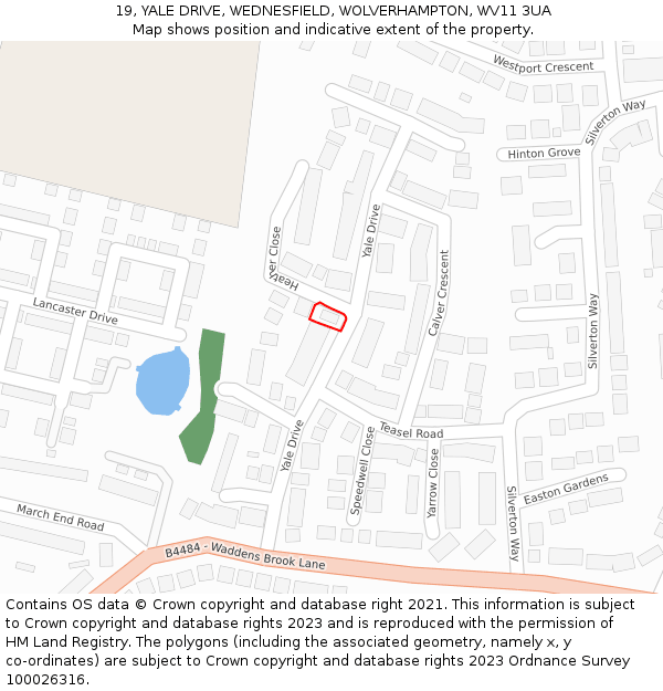 19, YALE DRIVE, WEDNESFIELD, WOLVERHAMPTON, WV11 3UA: Location map and indicative extent of plot