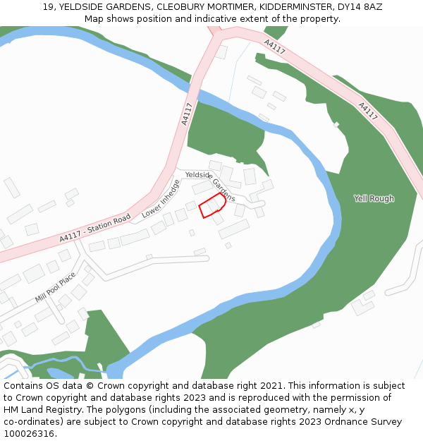 19, YELDSIDE GARDENS, CLEOBURY MORTIMER, KIDDERMINSTER, DY14 8AZ: Location map and indicative extent of plot