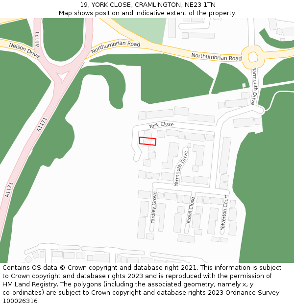 19, YORK CLOSE, CRAMLINGTON, NE23 1TN: Location map and indicative extent of plot