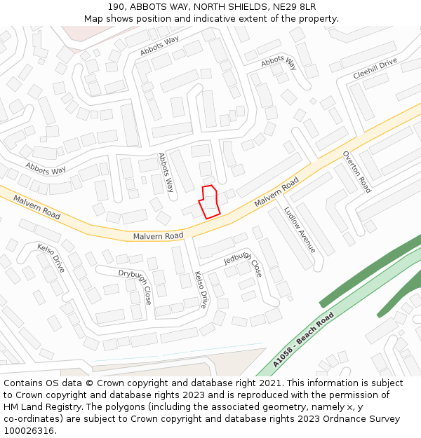 190, ABBOTS WAY, NORTH SHIELDS, NE29 8LR: Location map and indicative extent of plot