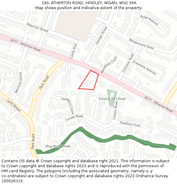 190, ATHERTON ROAD, HINDLEY, WIGAN, WN2 3XA: Location map and indicative extent of plot