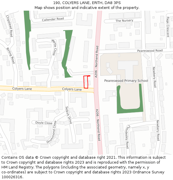 190, COLYERS LANE, ERITH, DA8 3PS: Location map and indicative extent of plot