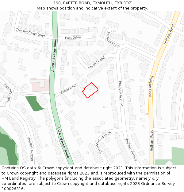 190, EXETER ROAD, EXMOUTH, EX8 3DZ: Location map and indicative extent of plot