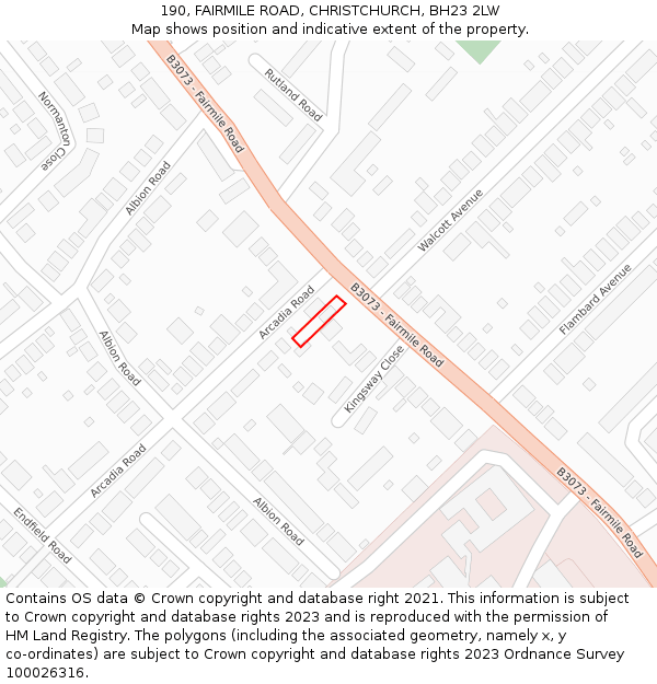 190, FAIRMILE ROAD, CHRISTCHURCH, BH23 2LW: Location map and indicative extent of plot