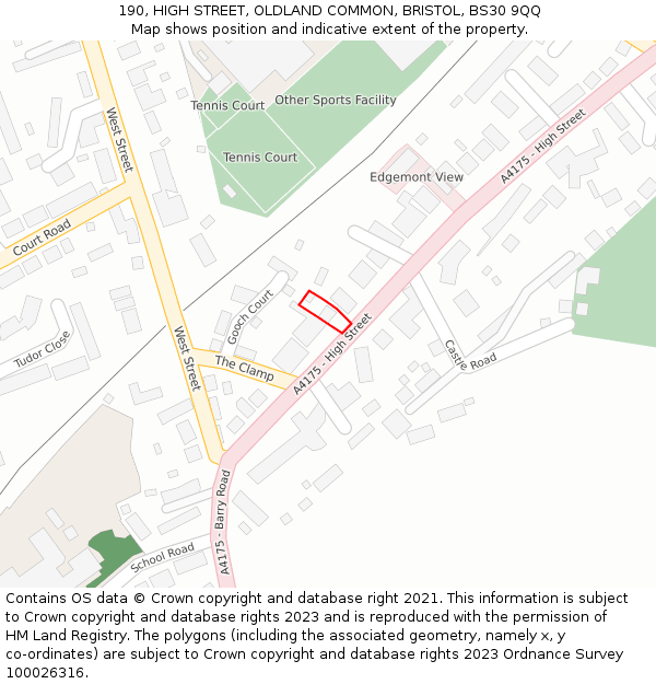190, HIGH STREET, OLDLAND COMMON, BRISTOL, BS30 9QQ: Location map and indicative extent of plot