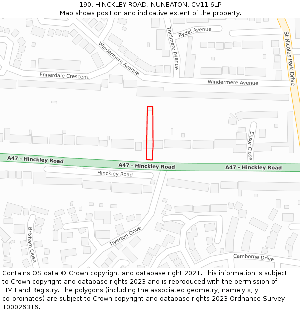 190, HINCKLEY ROAD, NUNEATON, CV11 6LP: Location map and indicative extent of plot