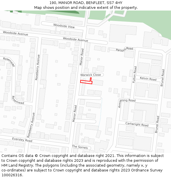 190, MANOR ROAD, BENFLEET, SS7 4HY: Location map and indicative extent of plot