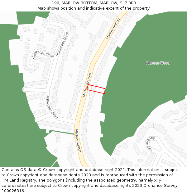 190, MARLOW BOTTOM, MARLOW, SL7 3PR: Location map and indicative extent of plot