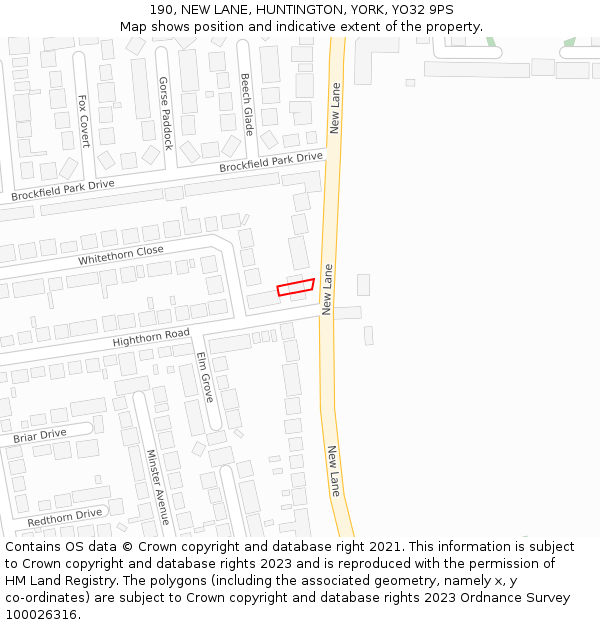 190, NEW LANE, HUNTINGTON, YORK, YO32 9PS: Location map and indicative extent of plot