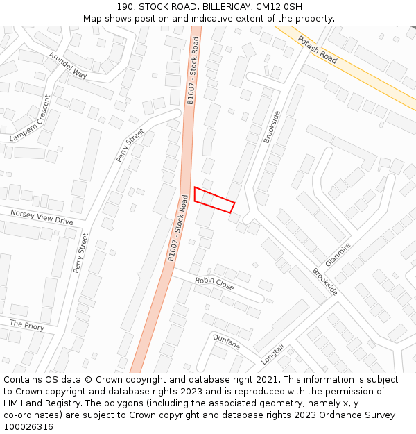 190, STOCK ROAD, BILLERICAY, CM12 0SH: Location map and indicative extent of plot