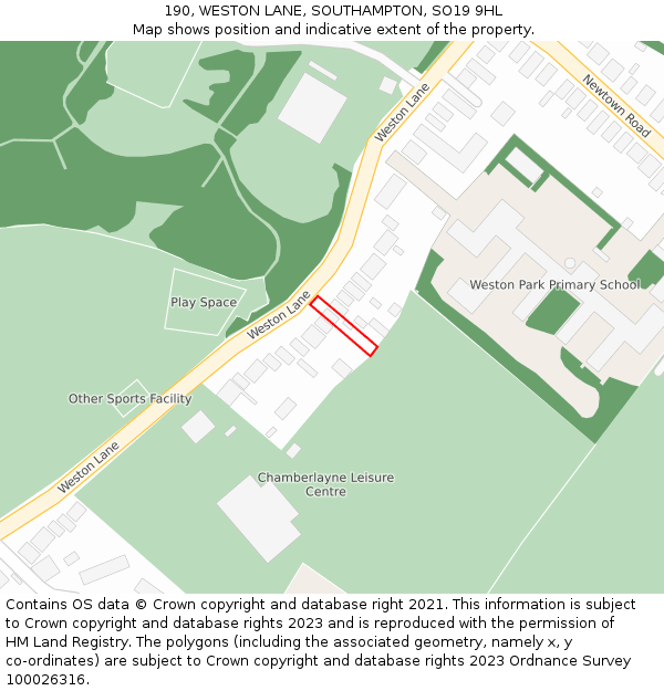 190, WESTON LANE, SOUTHAMPTON, SO19 9HL: Location map and indicative extent of plot