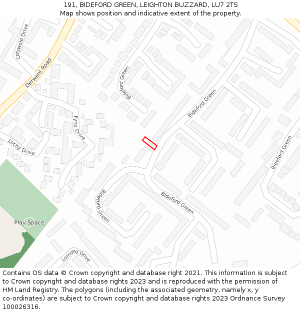 191, BIDEFORD GREEN, LEIGHTON BUZZARD, LU7 2TS: Location map and indicative extent of plot
