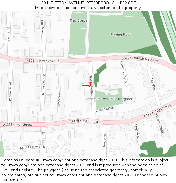 191, FLETTON AVENUE, PETERBOROUGH, PE2 8DE: Location map and indicative extent of plot