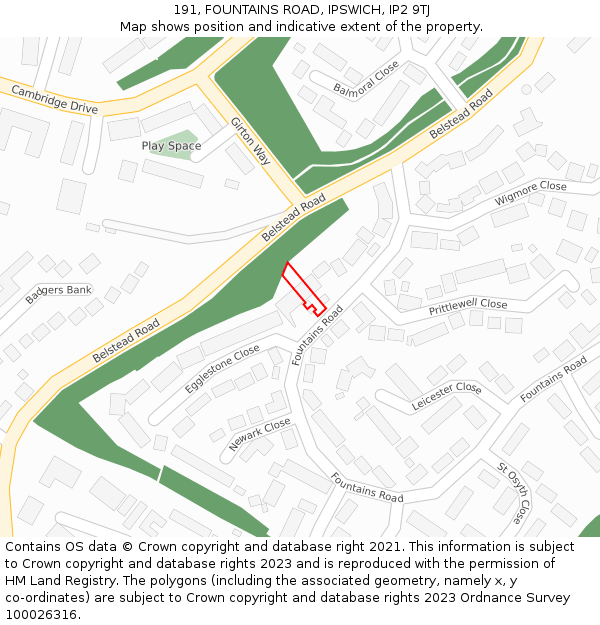 191, FOUNTAINS ROAD, IPSWICH, IP2 9TJ: Location map and indicative extent of plot