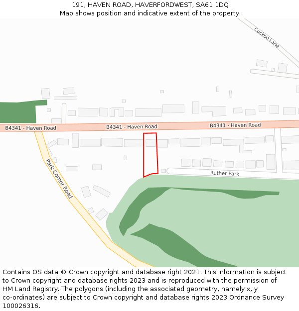 191, HAVEN ROAD, HAVERFORDWEST, SA61 1DQ: Location map and indicative extent of plot