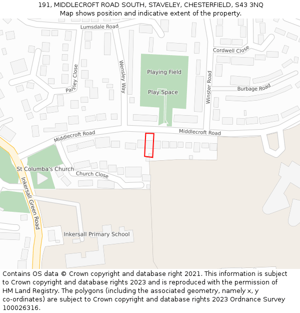 191, MIDDLECROFT ROAD SOUTH, STAVELEY, CHESTERFIELD, S43 3NQ: Location map and indicative extent of plot