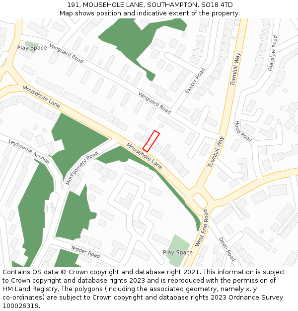 191, MOUSEHOLE LANE, SOUTHAMPTON, SO18 4TD: Location map and indicative extent of plot