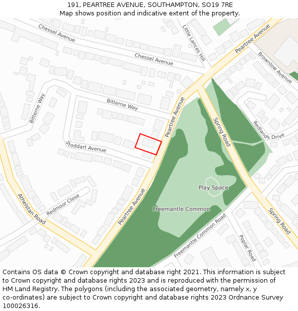 191, PEARTREE AVENUE, SOUTHAMPTON, SO19 7RE: Location map and indicative extent of plot