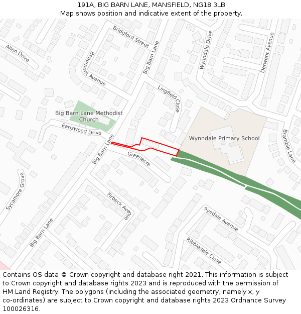191A, BIG BARN LANE, MANSFIELD, NG18 3LB: Location map and indicative extent of plot