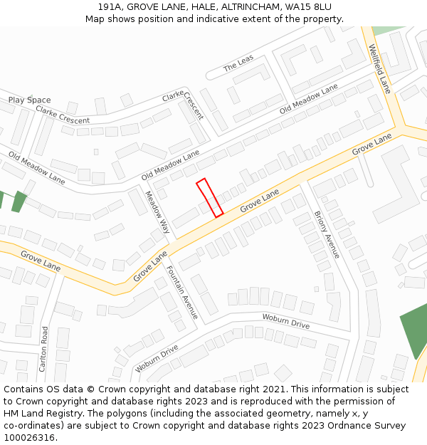 191A, GROVE LANE, HALE, ALTRINCHAM, WA15 8LU: Location map and indicative extent of plot