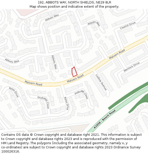 192, ABBOTS WAY, NORTH SHIELDS, NE29 8LR: Location map and indicative extent of plot