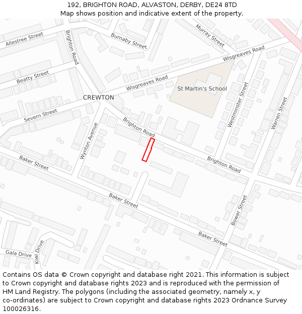 192, BRIGHTON ROAD, ALVASTON, DERBY, DE24 8TD: Location map and indicative extent of plot