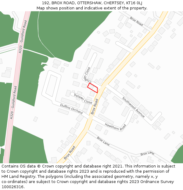 192, BROX ROAD, OTTERSHAW, CHERTSEY, KT16 0LJ: Location map and indicative extent of plot