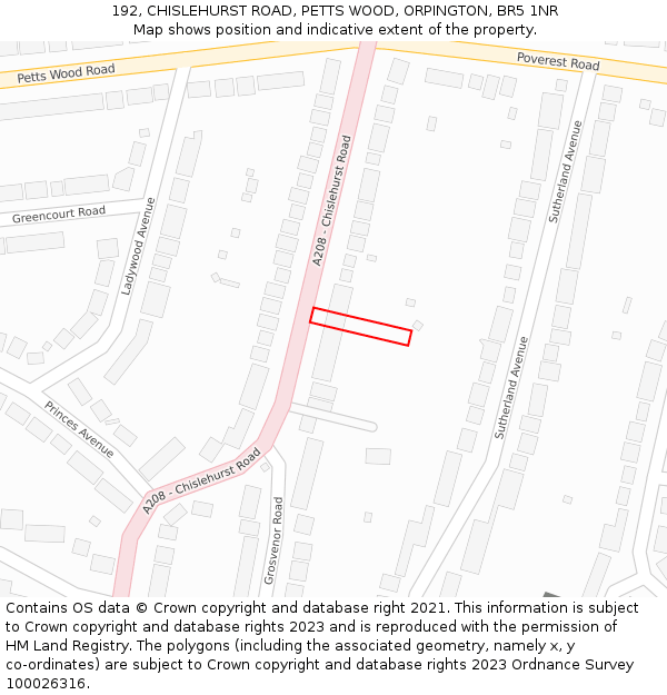 192, CHISLEHURST ROAD, PETTS WOOD, ORPINGTON, BR5 1NR: Location map and indicative extent of plot