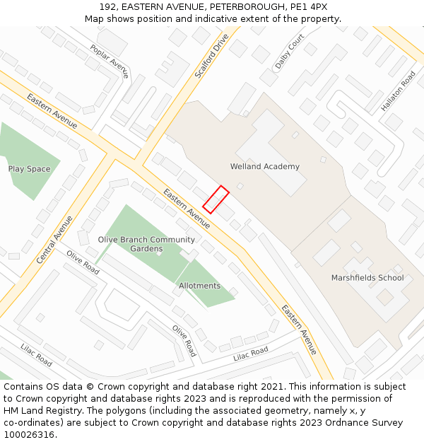 192, EASTERN AVENUE, PETERBOROUGH, PE1 4PX: Location map and indicative extent of plot