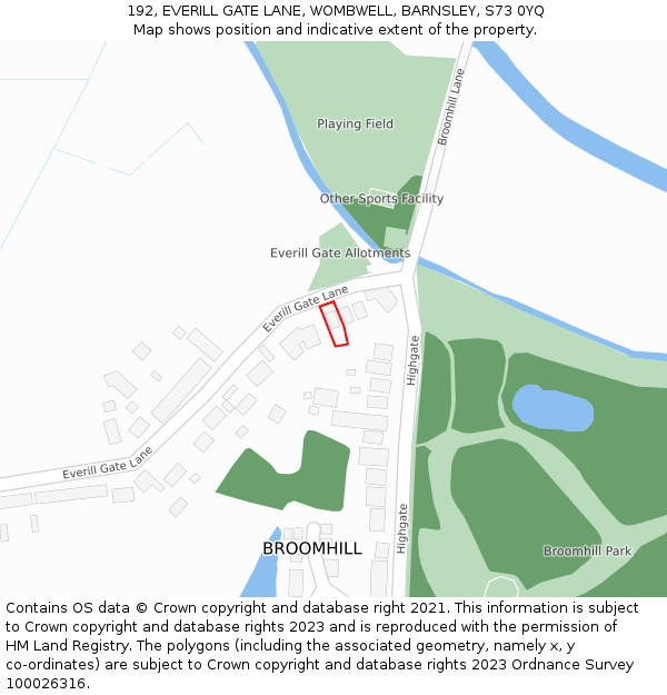 192, EVERILL GATE LANE, WOMBWELL, BARNSLEY, S73 0YQ: Location map and indicative extent of plot