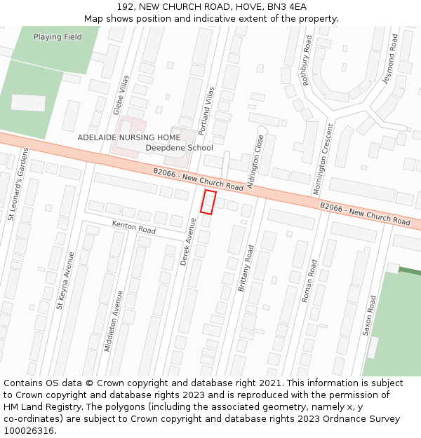192, NEW CHURCH ROAD, HOVE, BN3 4EA: Location map and indicative extent of plot