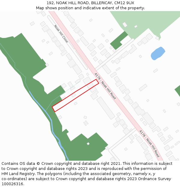 192, NOAK HILL ROAD, BILLERICAY, CM12 9UX: Location map and indicative extent of plot