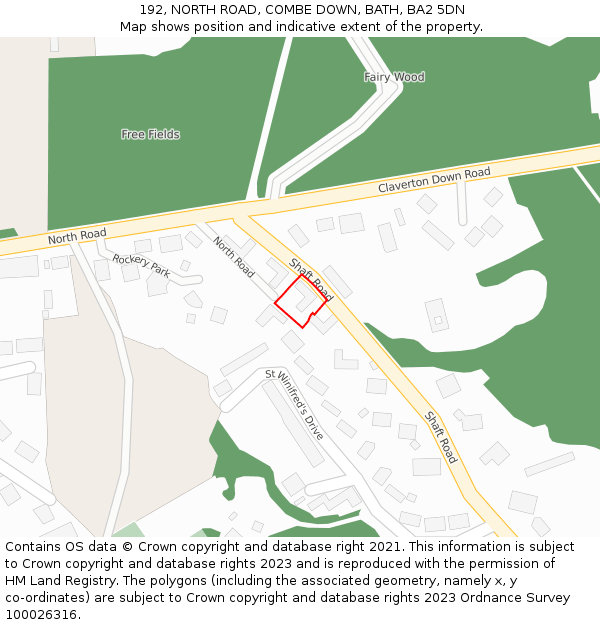 192, NORTH ROAD, COMBE DOWN, BATH, BA2 5DN: Location map and indicative extent of plot
