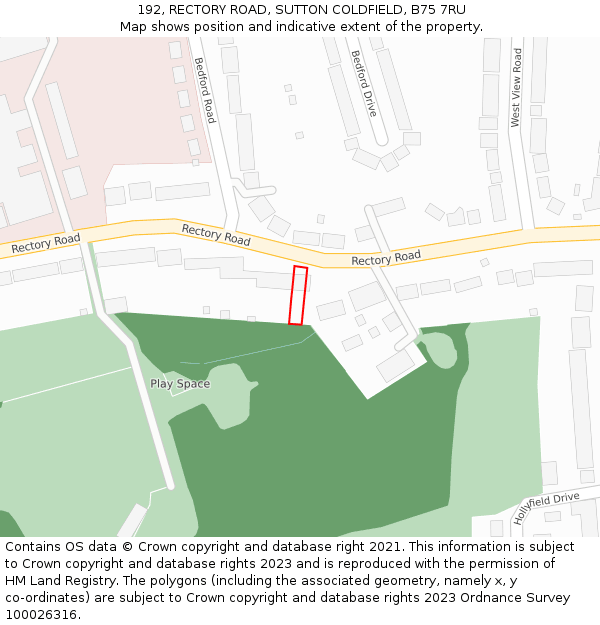 192, RECTORY ROAD, SUTTON COLDFIELD, B75 7RU: Location map and indicative extent of plot
