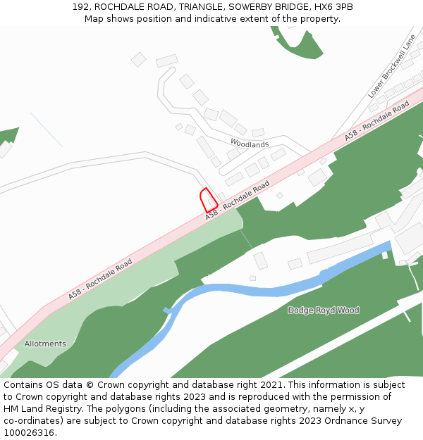 192, ROCHDALE ROAD, TRIANGLE, SOWERBY BRIDGE, HX6 3PB: Location map and indicative extent of plot