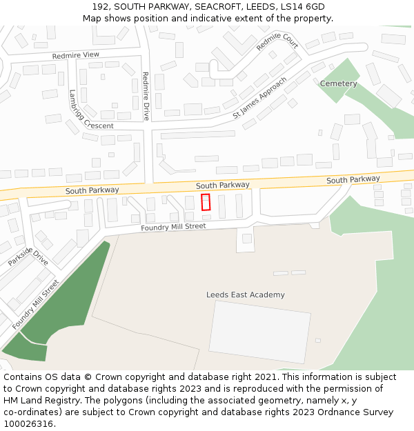 192, SOUTH PARKWAY, SEACROFT, LEEDS, LS14 6GD: Location map and indicative extent of plot