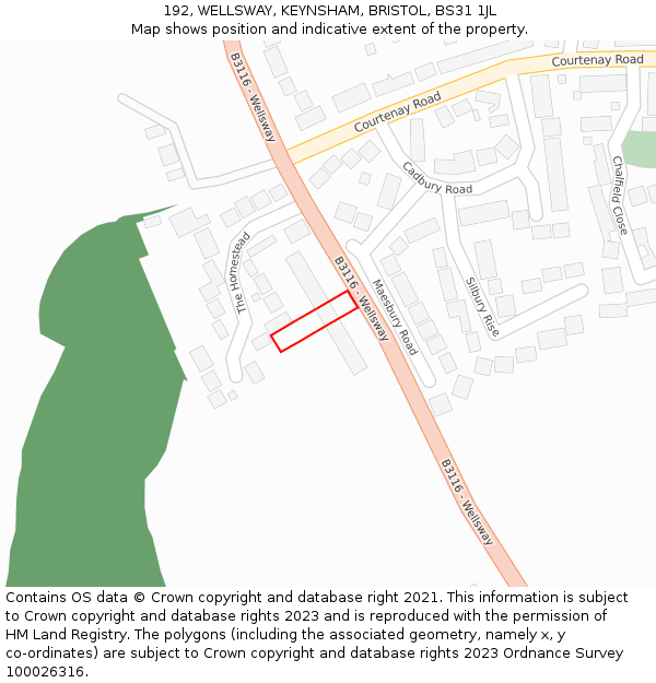 192, WELLSWAY, KEYNSHAM, BRISTOL, BS31 1JL: Location map and indicative extent of plot