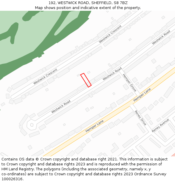 192, WESTWICK ROAD, SHEFFIELD, S8 7BZ: Location map and indicative extent of plot
