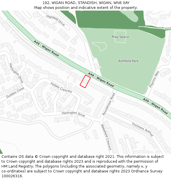 192, WIGAN ROAD, STANDISH, WIGAN, WN6 0AY: Location map and indicative extent of plot
