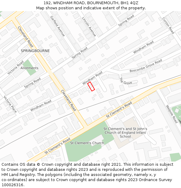 192, WINDHAM ROAD, BOURNEMOUTH, BH1 4QZ: Location map and indicative extent of plot