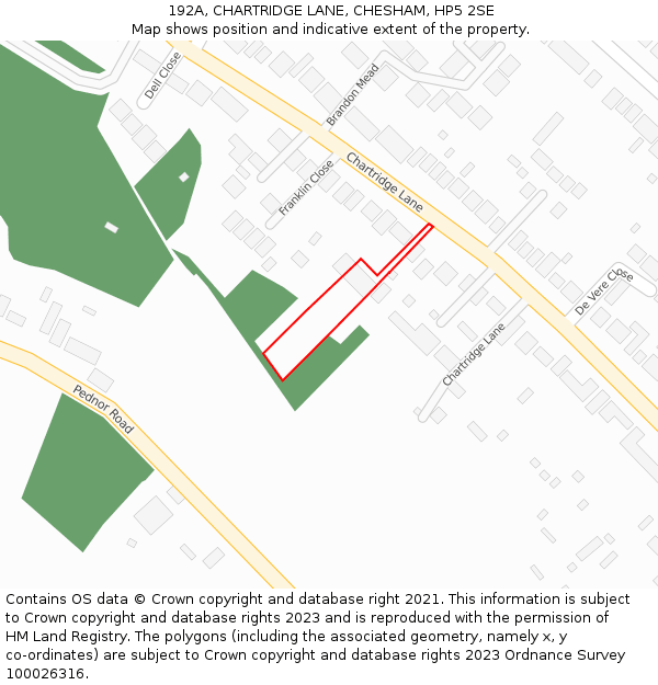 192A, CHARTRIDGE LANE, CHESHAM, HP5 2SE: Location map and indicative extent of plot