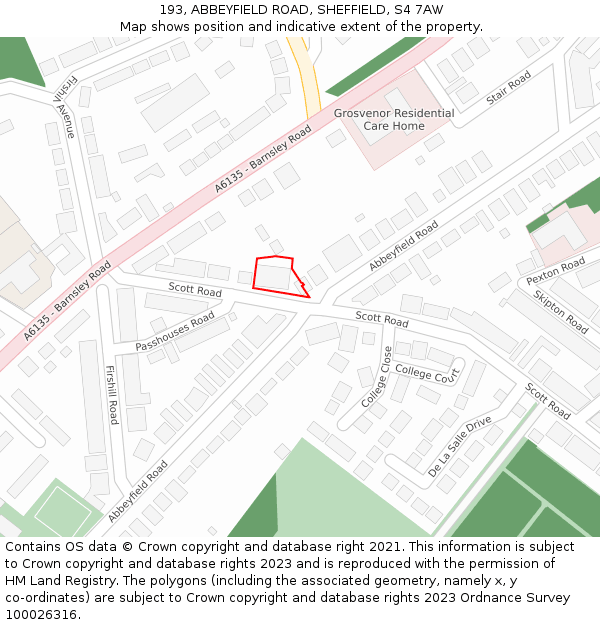 193, ABBEYFIELD ROAD, SHEFFIELD, S4 7AW: Location map and indicative extent of plot