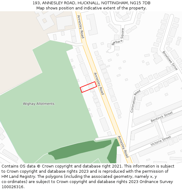 193, ANNESLEY ROAD, HUCKNALL, NOTTINGHAM, NG15 7DB: Location map and indicative extent of plot